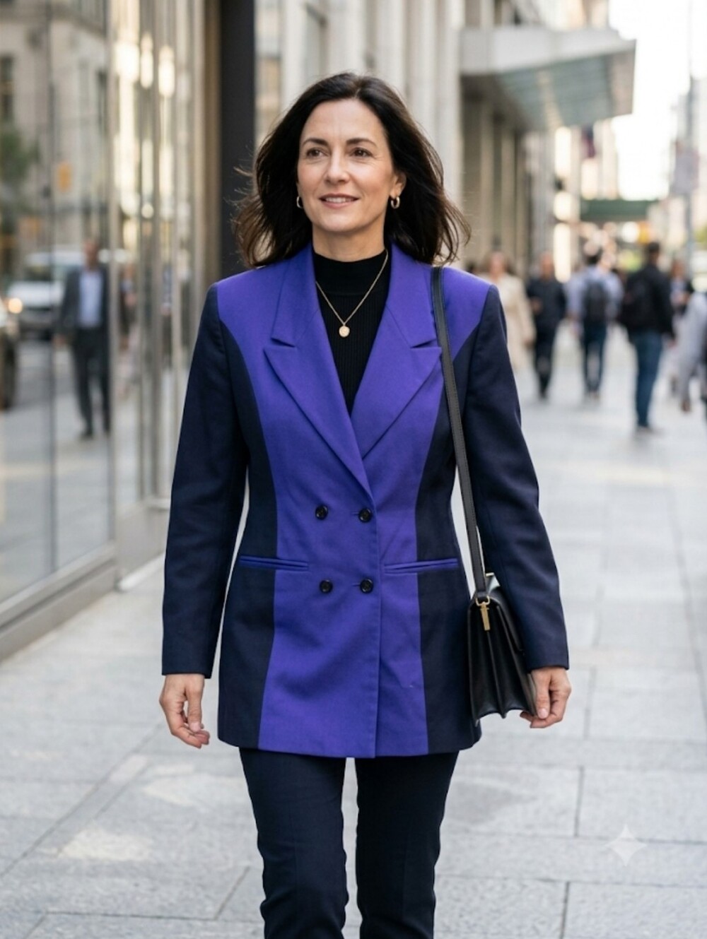 Vintage Editions Lifestyle Blue Black Color Block Retro Long Blazer 90's 80's